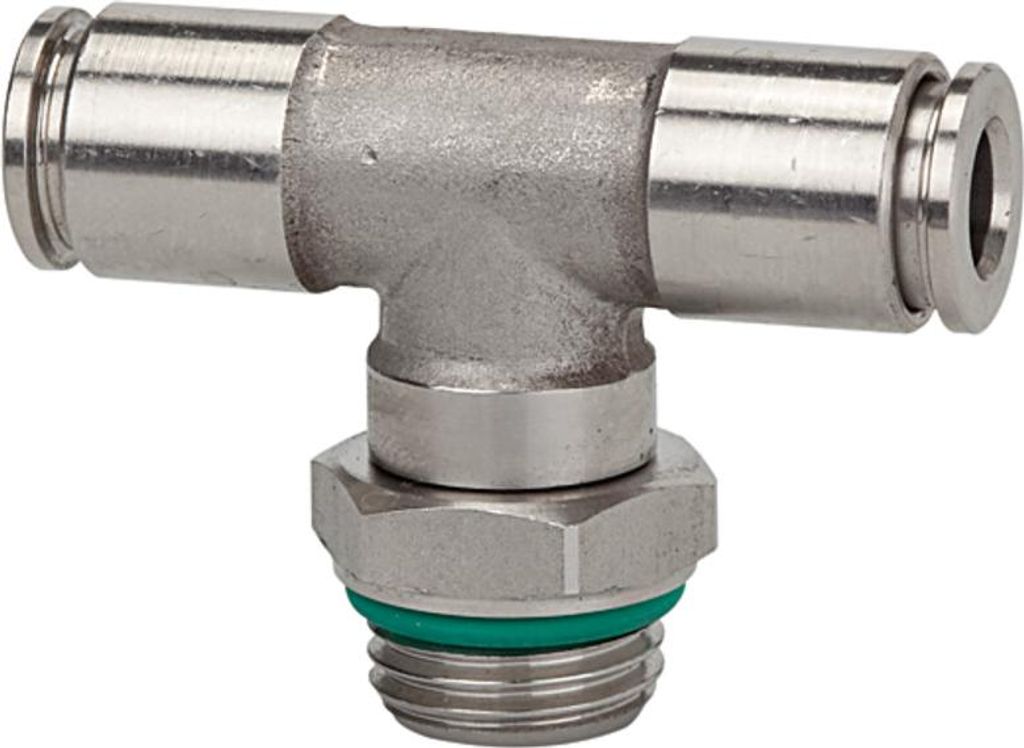 Riegler T-Steckverschra., drehbar, G 3/8 a., Schl.-Ø 10, 15bar, ES 1.4404