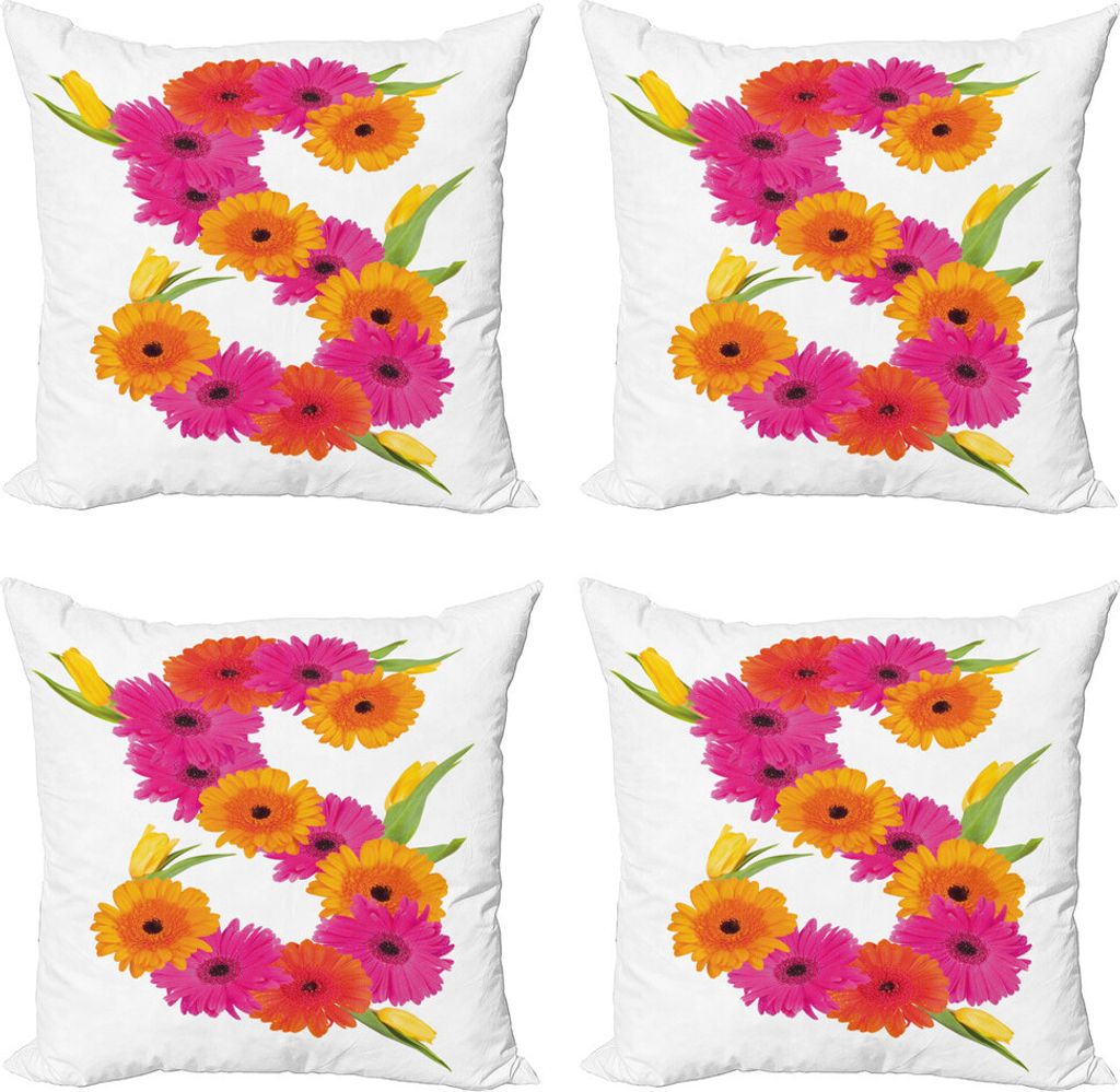 ABAKUHAUS Briefe Kissenbezug Set (4 Stück), Essenz der Natur, Moderner Doppelseitiger Digitaldruck, 45 cm x 45 cm, Orange-Pink-Grün