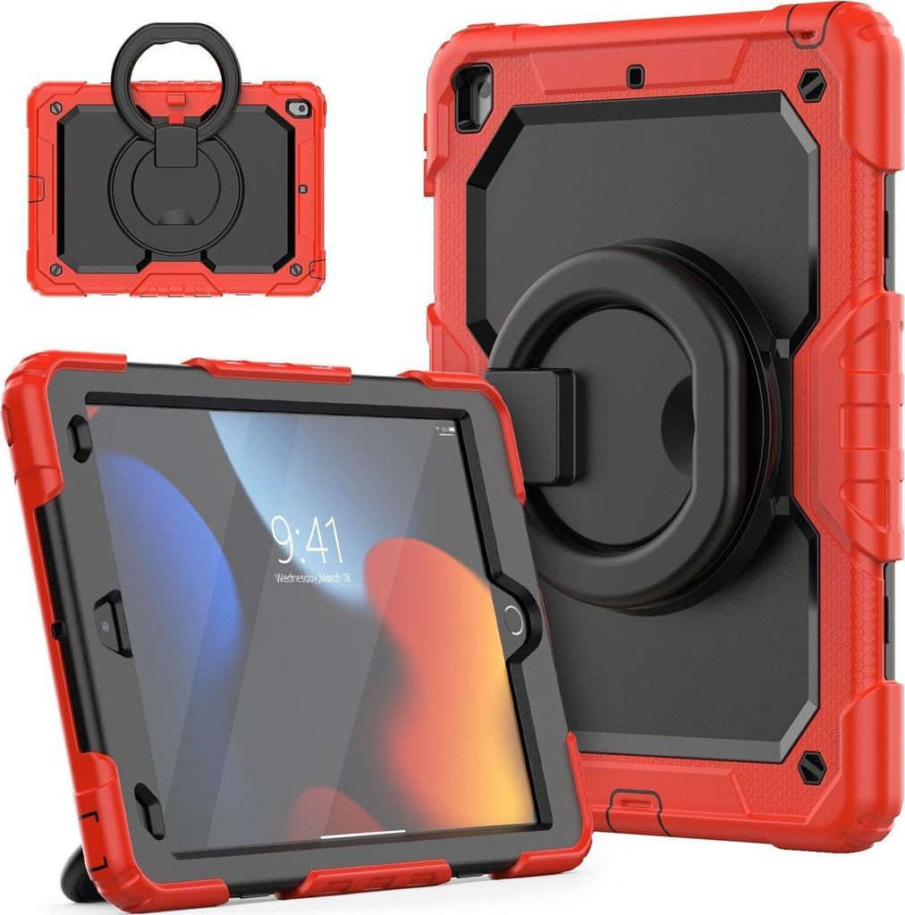 Mobigear RingGuard iPad 9 (2021) Hülle Kunststoff,Silikon Backcover + Ständer - Schwarz / Rot