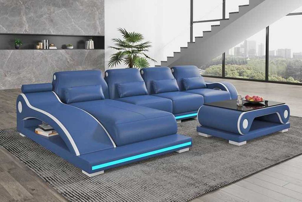 Luxus Ledersofa Ecksofa L Form Liege Blau Sofa Moderne