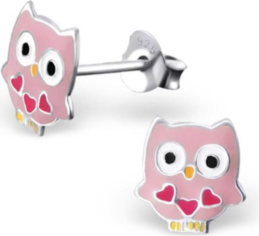 Kinderohrstecker Silber Ohrringe Eule rosa