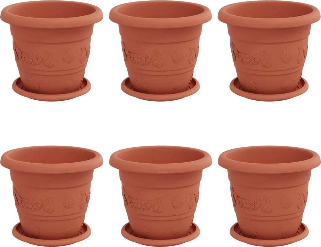 Pots de fleurs 22x18 cm Rouge Brique en Plastique Robuste - 6 pièces