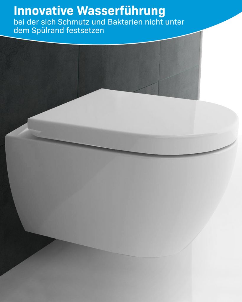 Dusch WC HARMONY mit Deckel spülrandlos Edelstahldüse antibakteriell Taharet 48 