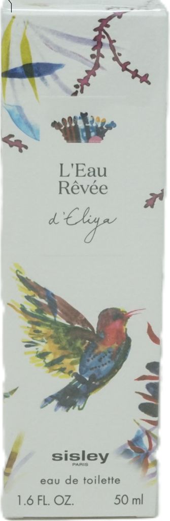 A product box for a perfume with artistic illustrations of plants and a hummingbird.