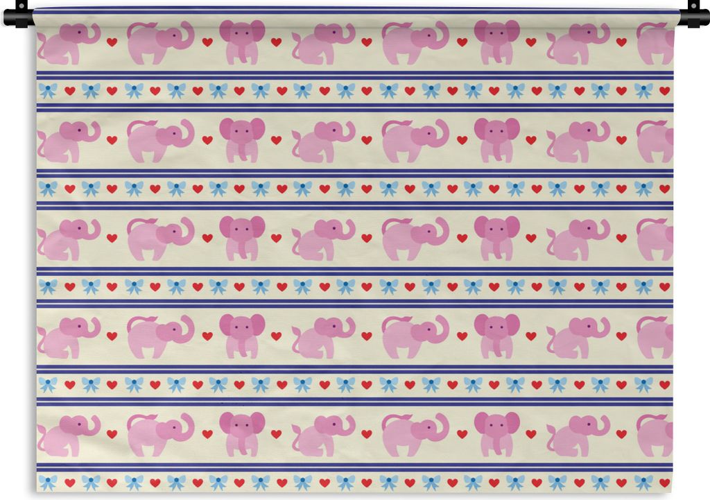 MuchoWow Wandteppich Wandbehang Rosa - Elefant - Linie - Design 90x67.5 cm Tapisserie Dekoration Wandtuch - Fototeppich - Wand-Skulpturen
