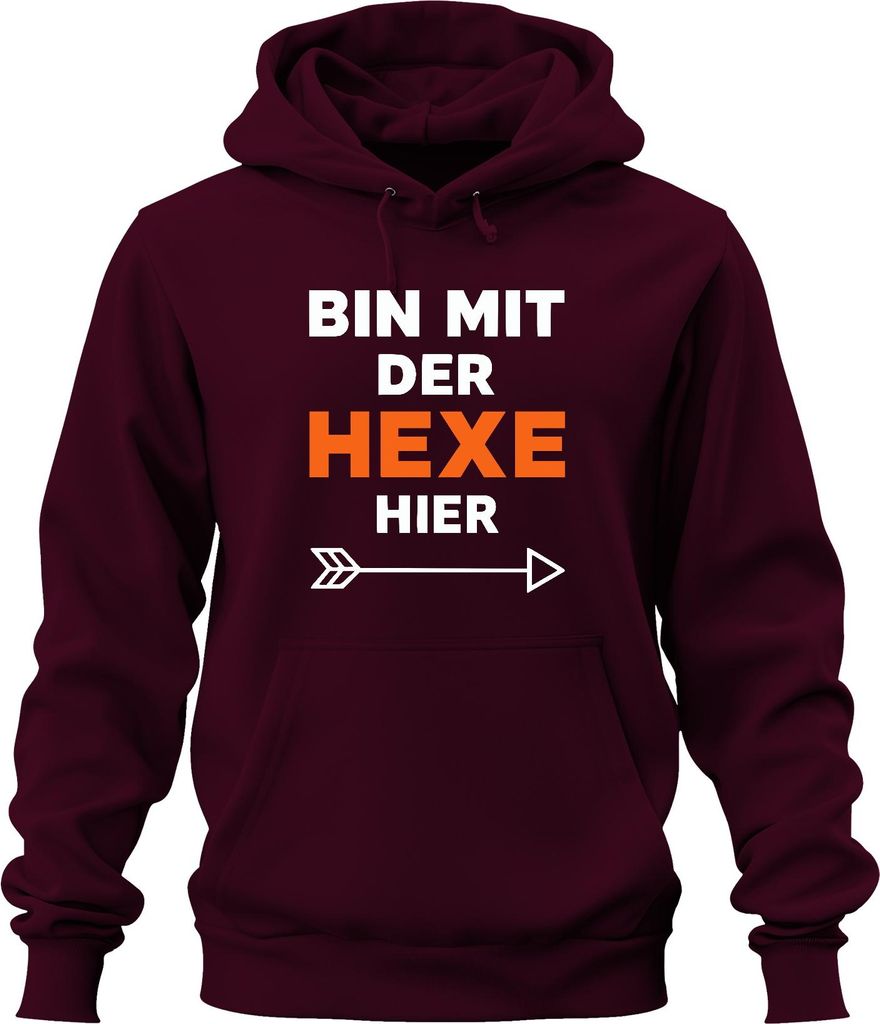 Bin mit der Hexe Halloween Pärchen Kostüm Geschenk Fasching Party Uni Hoodie Kapuzenpullover, Burgundy, XL