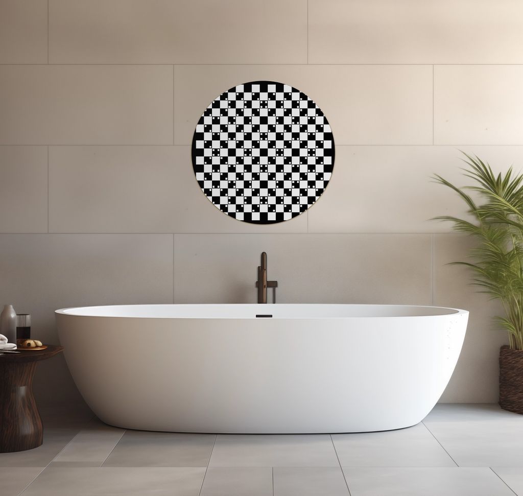 Wallario wasserfestes Poster selbstklebend 60 x 60 cm, Optische Täuschung - Illusion - schwarz weiß, Badezimmerposter Spritzschutz mit Hochglanzo...