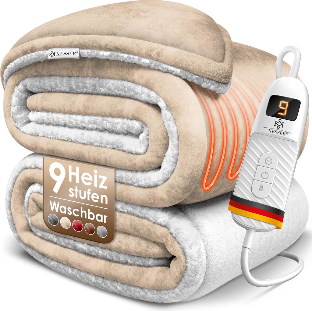 KESSER Heizdecke mit Abschaltautomatik Doppelseitig Elektrische Wärmedecke | Kuscheldecke Bett, Sofa | 9 Temperaturstufen | waschbar bis 40°C |...