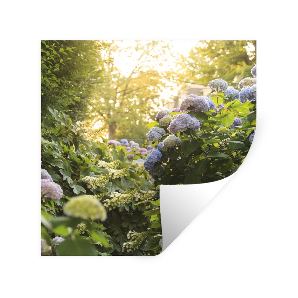 MuchoWow Wandtattoo Wandsticker Wandaufkleber Hortensiengarten 30x30 cm Selbstklebend und Repositionierbar - Repositionierbar - Wasser abweisend