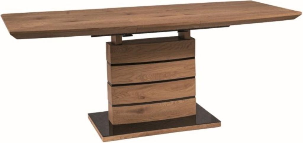 Casa Padrino Luxus Eichenholz Esstisch Braun / Schwarz 140-180 x 80 x H. 76 cm - Ausziehbarer Esszimmertisch - Esszimmer Möbel