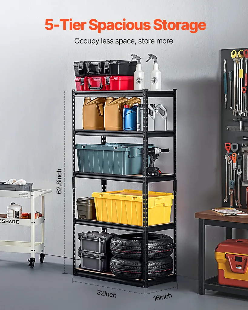 Rayonnage de Garage 5 Tablettes Modulables en Acier Noir VEVOR