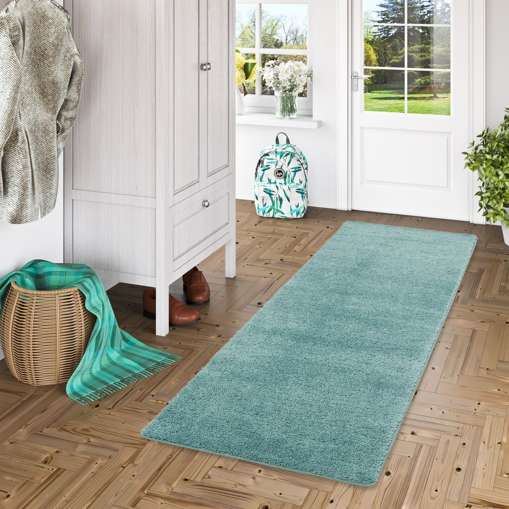 Hochflor Shaggy Läufer Teppich Palace Mintgrün, Größe:80x320 cm