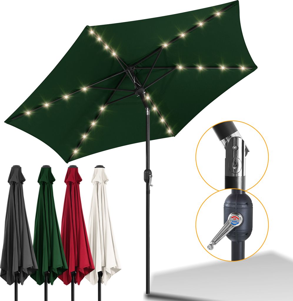 Hengda Sonnenschirm Rund,Kurbel Knickbar Eisen Balkonschirm Marktschirm,neigbar,LED,270cm,Grün