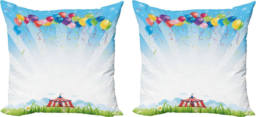 ABAKUHAUS Zirkus Kissenbezug Set (2Stück), Ballon Clear Sky Travel, doppelseitiges Digitaldruckdekor mit Reißverschluss, 50 cm, Mehrfarbig
