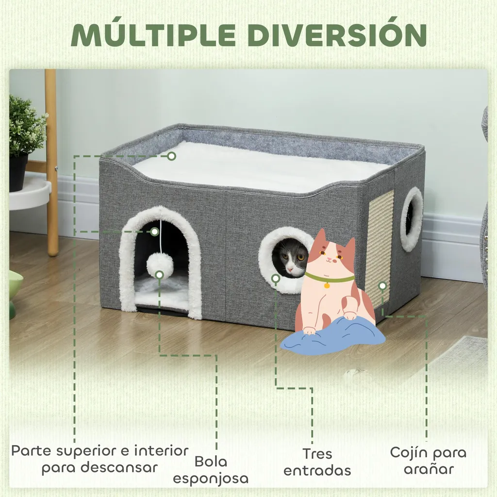 Niche arbre à chat design, coussin réversible, Gris 60x40x34 cm - 4