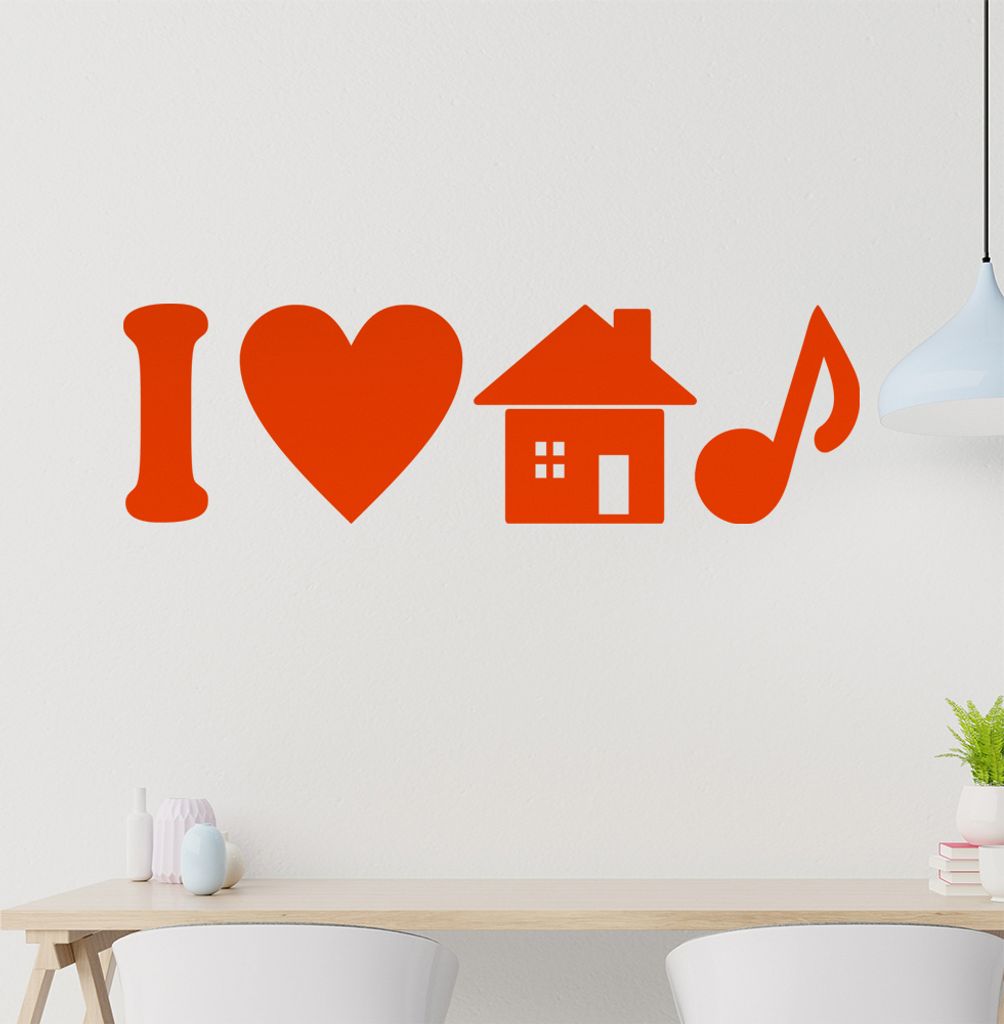 I love housemusic Note Wandtattoo in 6 Größen - Wandaufkleber Wall Sticker - Dekoration, Küche, Wohnzimmer, Schlafzimmer, Badezimmer