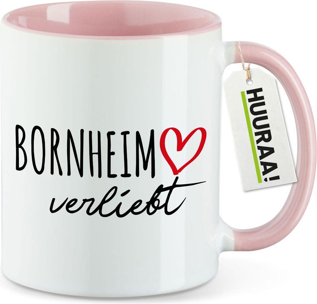 Huuraa Kaffeetasse Bornheim verliebt 330ml Rosa Keramik Kaffeebecher Geschenkidee