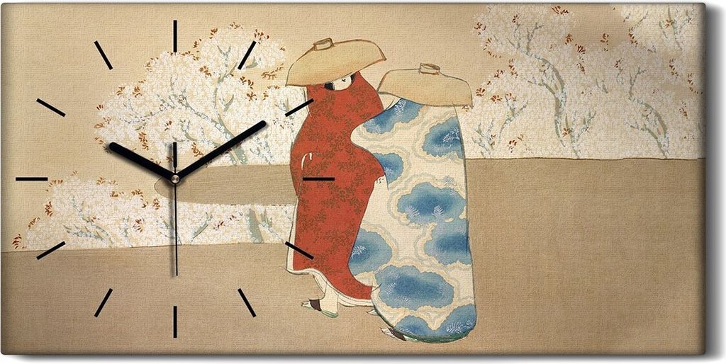 Wandkunst Leinwand Bild Uhr 60x30 Malerei Abstrakte Menschen Bäume Asiatisch - schwarze Hände