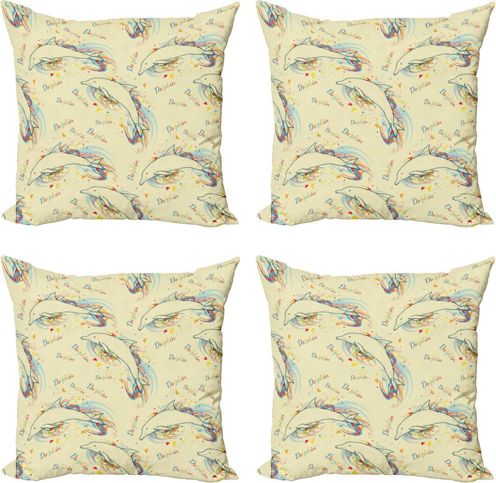 ABAKUHAUS Meerestiere Kissenbezug Set (4 Stück), Schwimmen-Delphine, Moderner Doppelseitiger Digitaldruck, 50 cm x 50 cm, Mehrfarbig