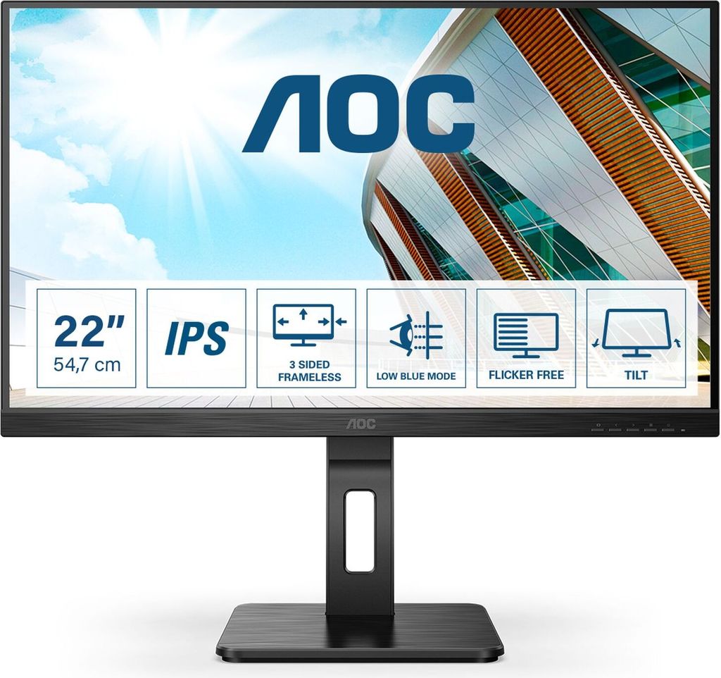 AOC 22P2Q - LED-Monitor - 54,6 cm (21,5") - 1980 x 1080 Full HD (1080p) - IPS - 250 cd/m² - 1000:1 - 4 ms - HDMI, DVI, DisplayPort, VGA - Lautspre...