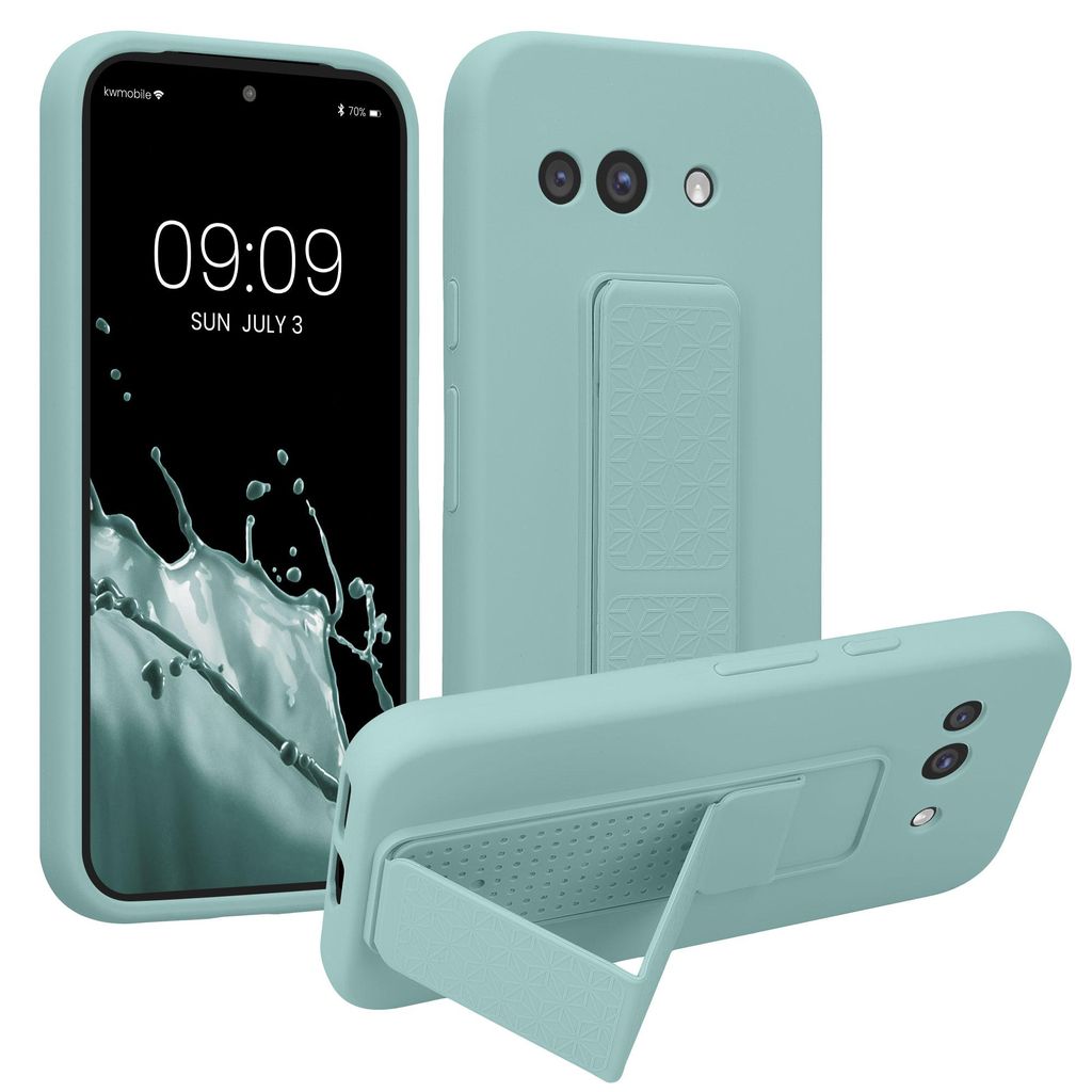 kwmobile Handyhülle für Google Pixel 9a Hülle - TPU Silikon Case mit Fingerhalter und Stand - Schutzhülle Cover in Mintgrün