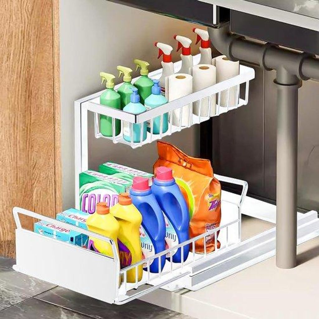 Staalkastenorganizer mit 2 Ebenen unter dem Waschbecken - inklusive ausziehbarem Fach - ausziehbarer Abwasserbucht - Organizer und Kräuterkasten f...