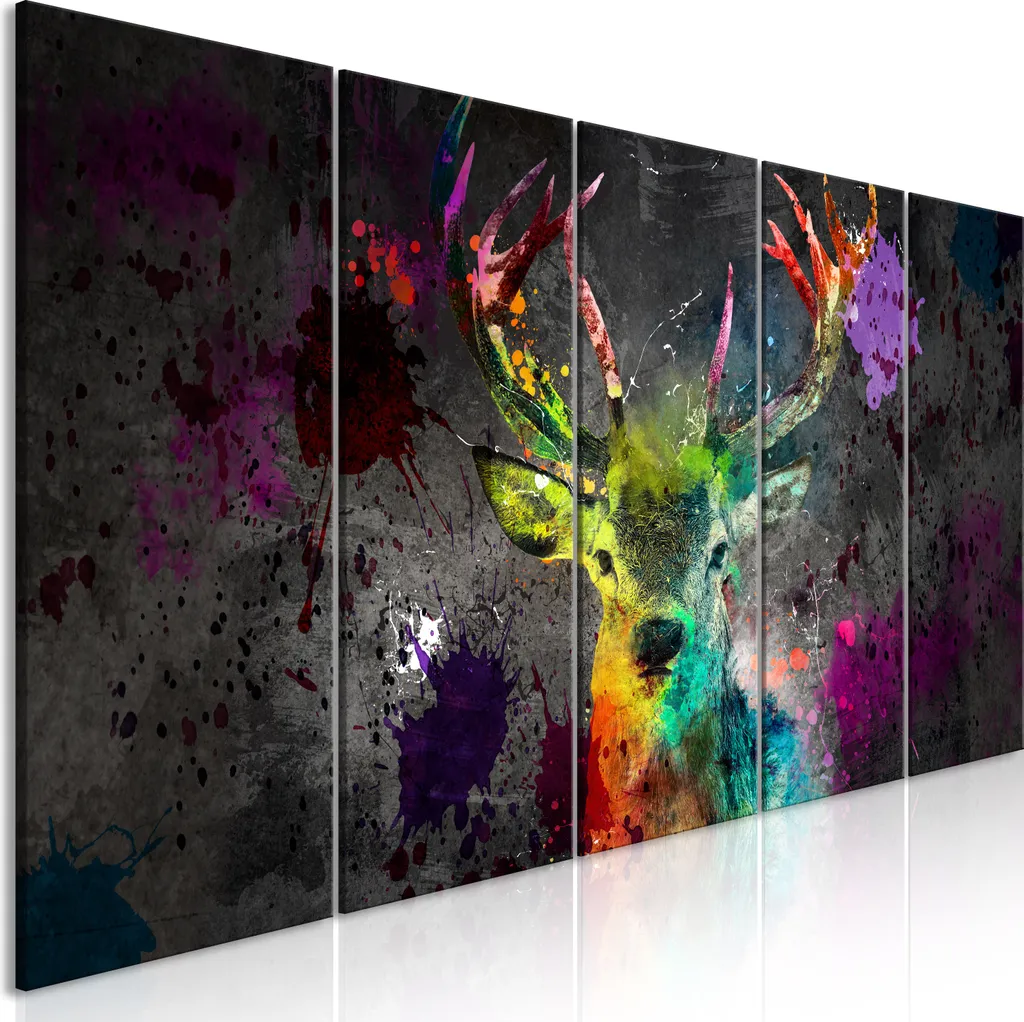Offerta Quadro 5 Parti Cervo Arcobaleno 200x80 cm | Tela Economica XXL