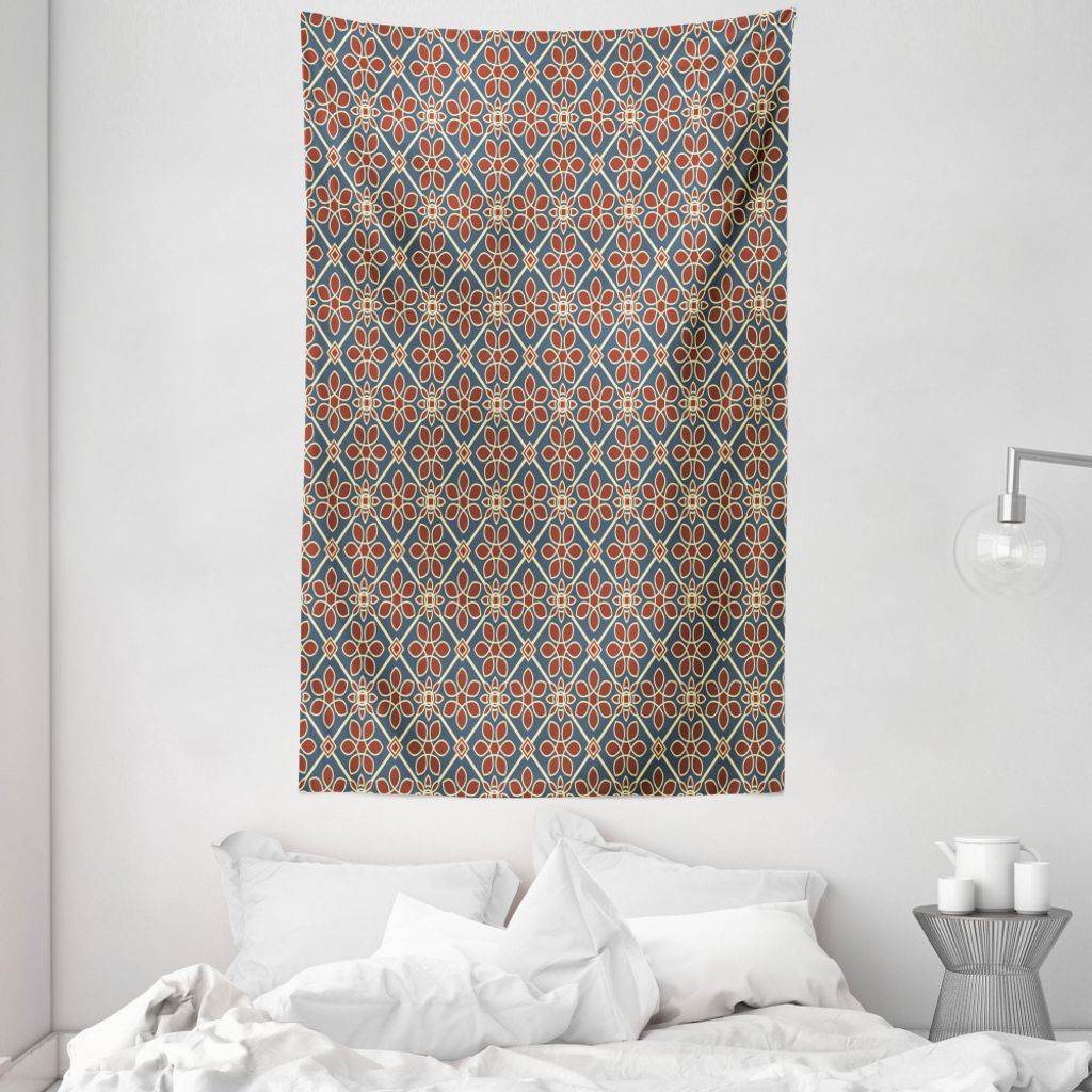 ABAKUHAUS asiatisch Wandteppich und Tagesdecke, Flora Themed Squares aus Weiches Mikrofaser Stoff Waschbar ohne Verblassen Digitaldruck, 140 x 230 ...