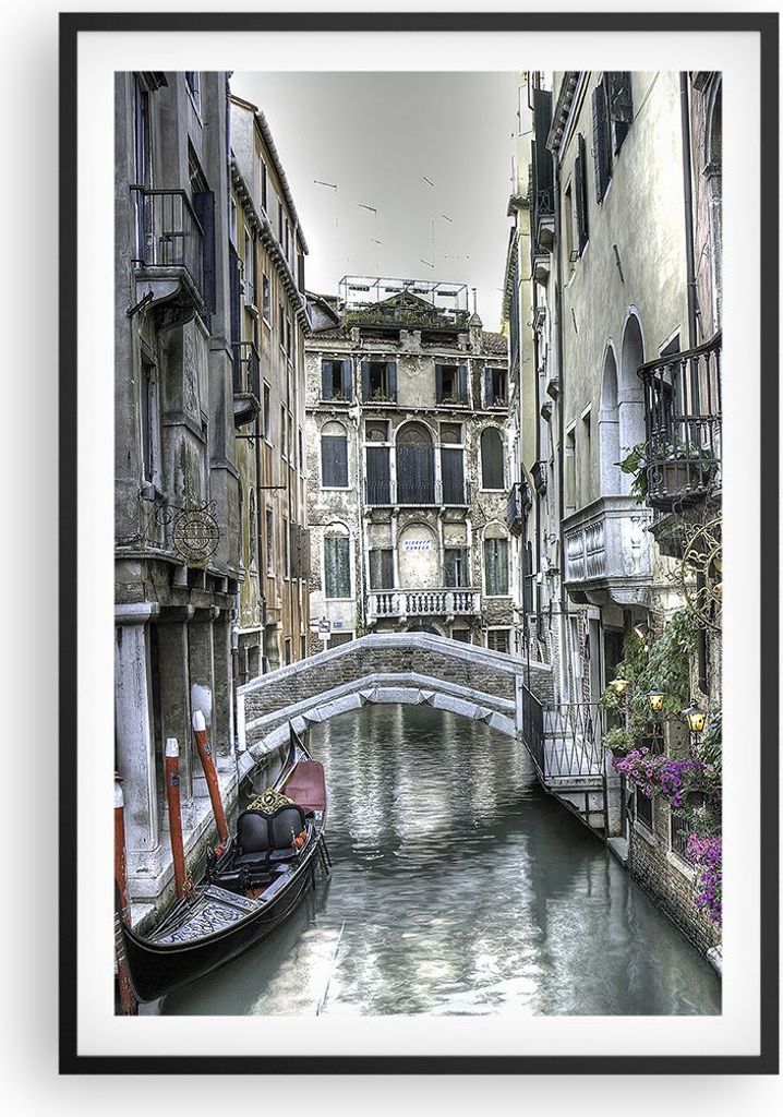 Gerahmtes Poster - Schwarzer Rahmen - Venedig Brücke Wasser - 61x91,5 cm - Wand Bild - Wanddeko - Wandbilder - Kunstposter - Wandposter - Bilderra...
