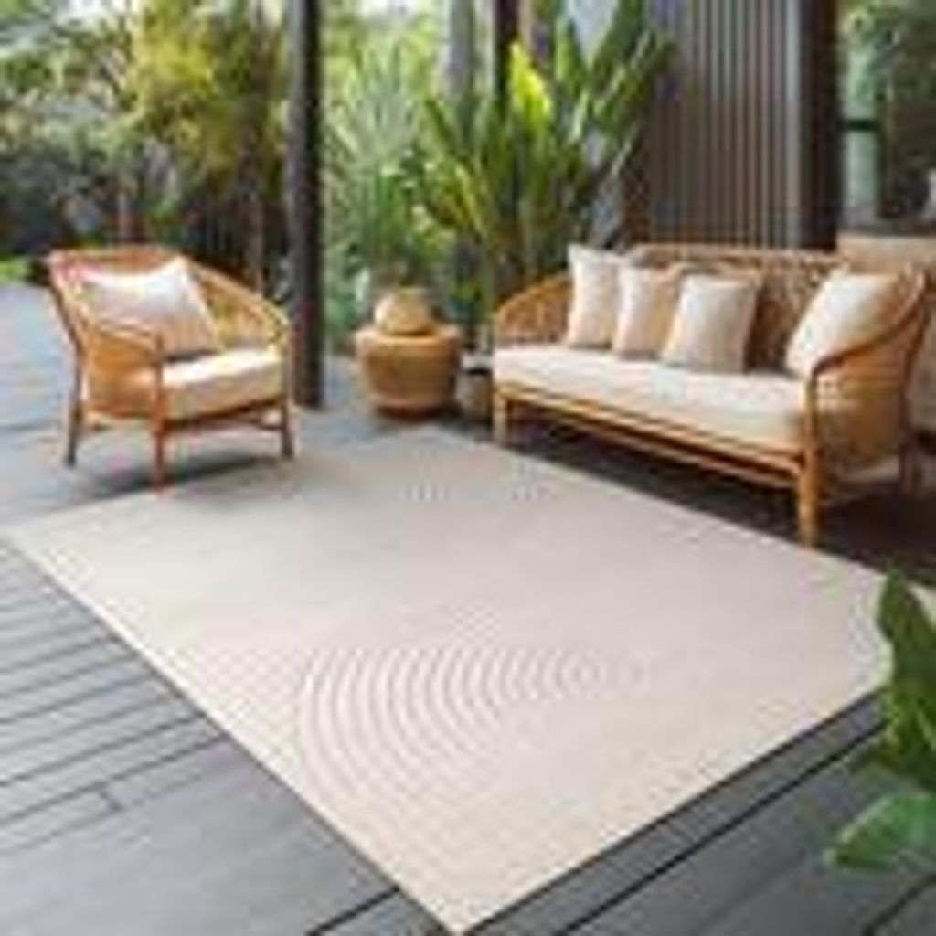 Outdoor Teppich wetterfest, Wohnzimmer, Schlafzimmer, Garten, Balkon, Kurzflor Hoch Tief, weich & waschbar, Größe: 120 x 170 cm, Farbe: Creme-1