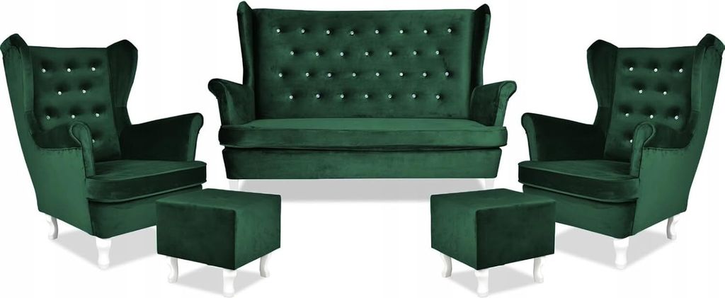 Family Meble Set aus Sofa + 2 Sessel + Hocker Diana 2-Sitzer Sofa Couch Freistehendes Lounge Sofa Bequem zum Entspannen Wohnzimmer Büro (ROYAL 25)