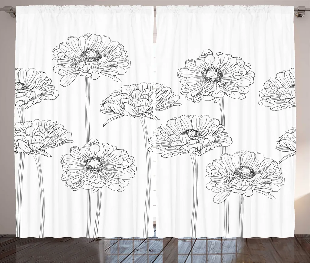 Rideau Rustique à Motifs Floraux Fins avec Boucles et Crochets 280x225