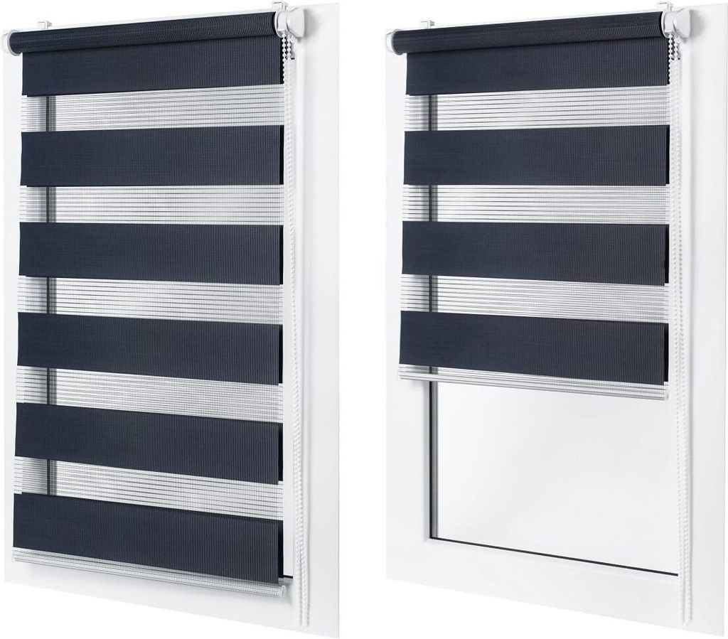 Mako | Rollo - Doppelrollo ohne Bohren 30x150 - Marineblau - Lichtregulierend - Pflegeleicht und Modern