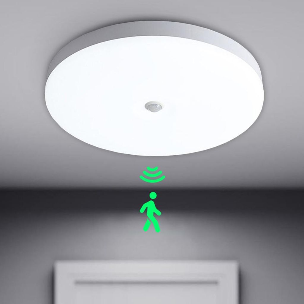 Led Deckenlampe mit Bewegungsmelder, Decke Lampe innen für Badezimmer Küche Wohnzimmer Keller Schlafzimmer Flur, Kaltweiß 24W Ø30cm