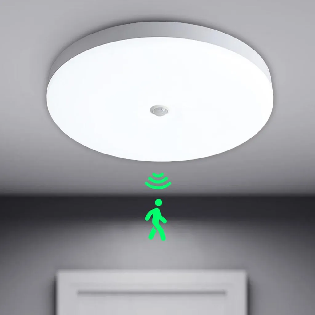 Lampada da soffitto a led con rilevatore di movimento, lampada da soffitto per interni per bagno cucina soggiorno cantina camera da letto corridoio, bianco freddo 24W Ø30cm