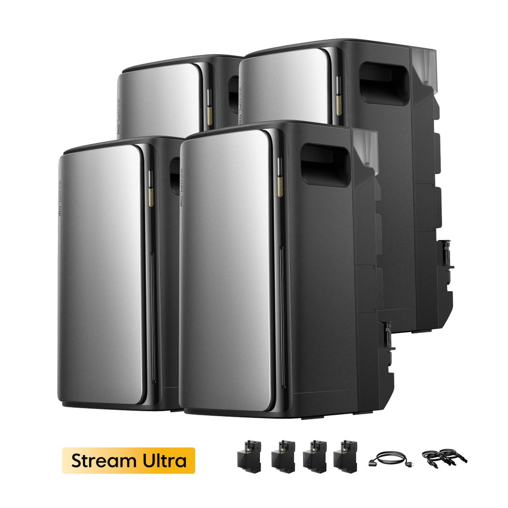 Balkonkraftwerk Speicher 7680Wh, 4x Ecoflow Stream Ultra 1920Wh All-in-One Batteriespeicher mit 4 Smart Meter, 2300W AC Ausgang,4-MPPT,0% VAT