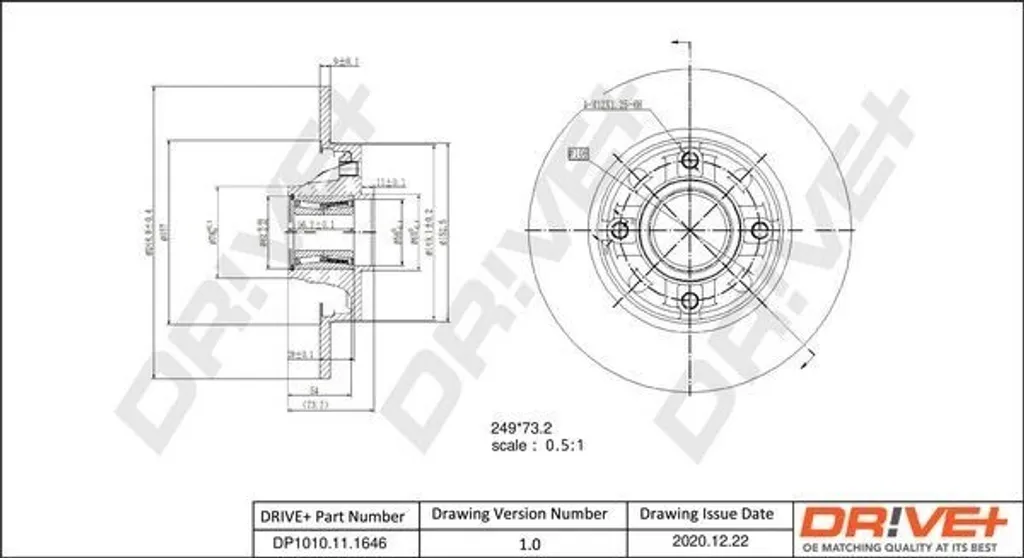 Disque de frein Dr!ve+ DP1010.11.1646 pour C4, DS4 et Peugeot 308 I