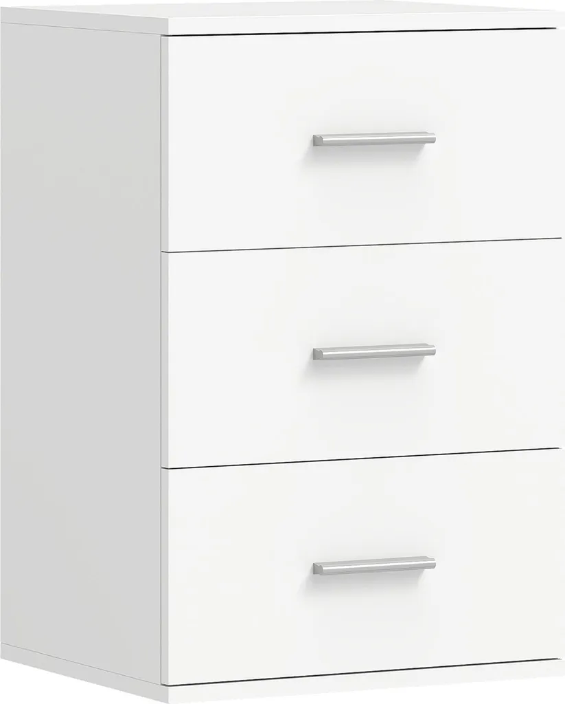 Table de chevet blanche en MDF, 3 tiroirs de stockage, format 40x35x60cm