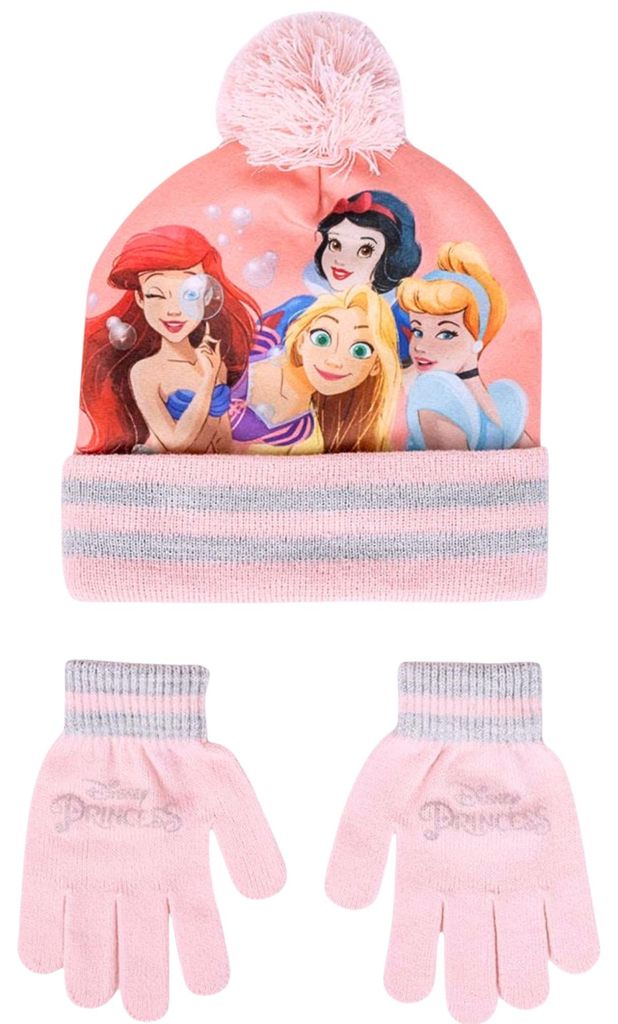 2-tlg. Winter Set: Disney Princess Bommelmütze & Handschuhe one size