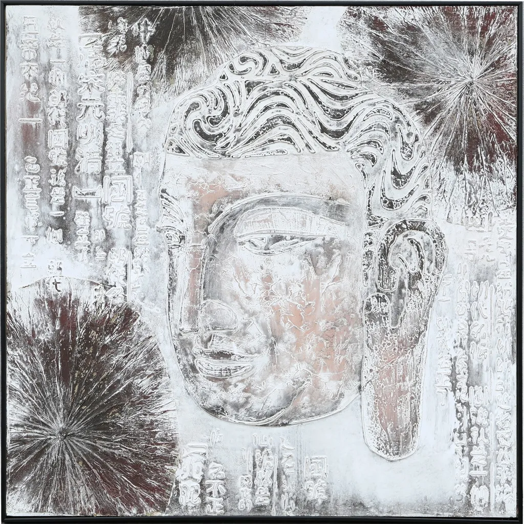 Tableau Bouddha XL 100x100cm Fait Main pour Habiller un Grand Mur Vide