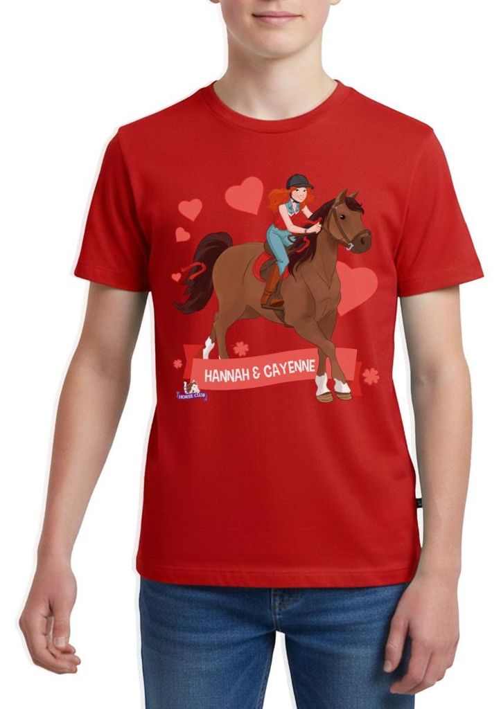 Spreadshirt Schleich Horse Club Hannah & Cayenne reiten aus Teenager Premium T-Shirt, 146/152 (10 Jahre), Rot