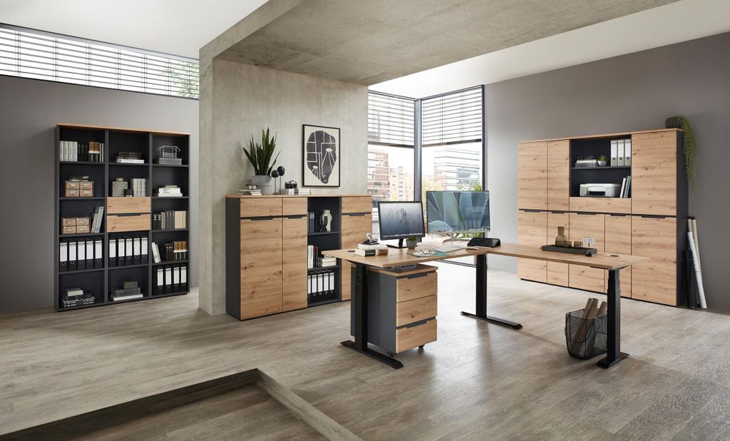 Komplettbüro MEMPHIS I 11-teilig Front Artisan Eiche Korpus Graphit