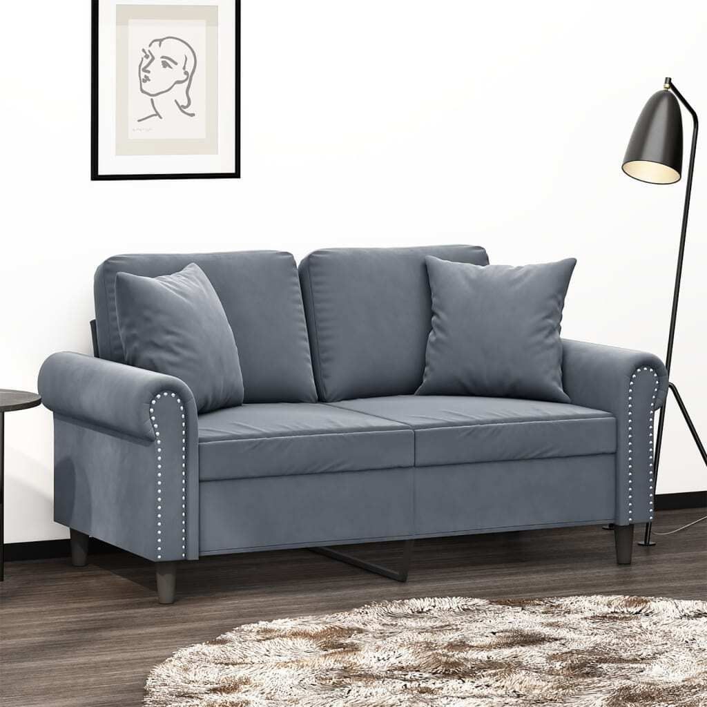Maison Exclusive - 2-Sitzer-Sofa mit Zierkissen Dunkelgrau 120 cm Samt