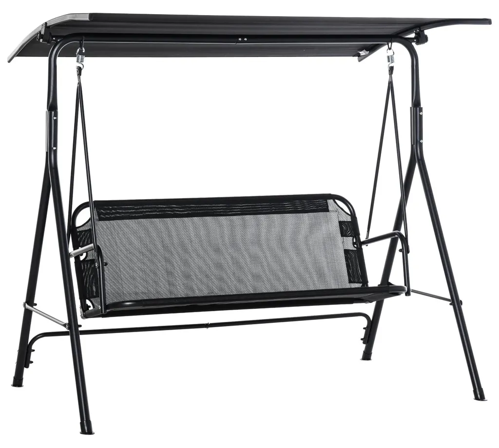 Fauteuil à bascule de jardin noir avec pare-soleil réglable en acier