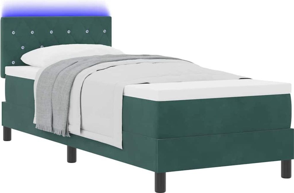 LED Boxspringbett mit Matratze Dunkelgrün 80 x 200 cm Samt