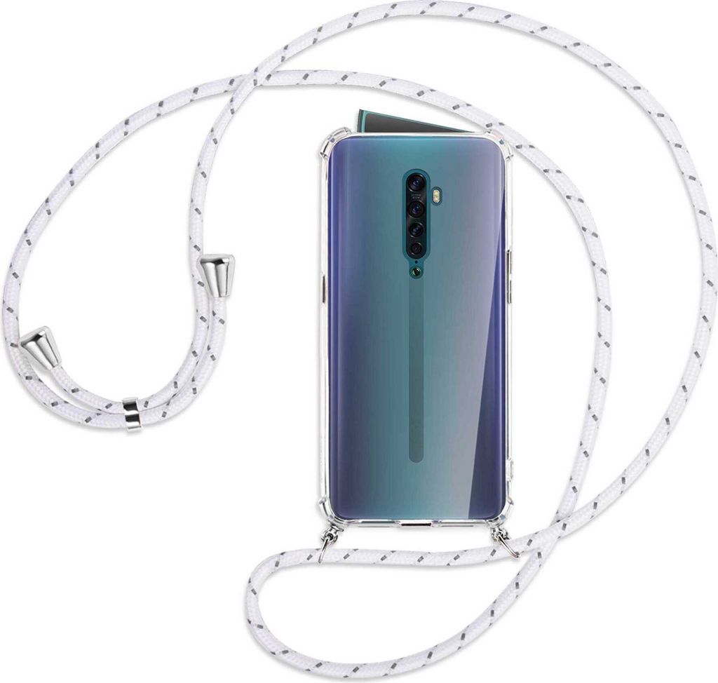 Handykette Backcover-Schutzhülle mit Band (Metall silberfarben) für Oppo Reno2 - weiß/grau