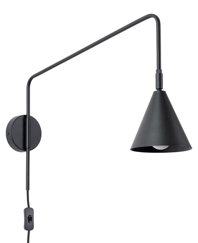 Wandleuchte mit Kabel und Stecker Schalter Metall H: 30 cm Schwarz E14 Modern Wandlampe