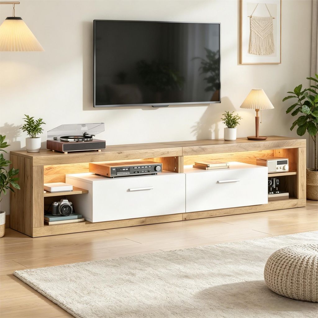 Meuble TV Merax avec éclairage LED pour écran de 75 pouces, Image du produit 