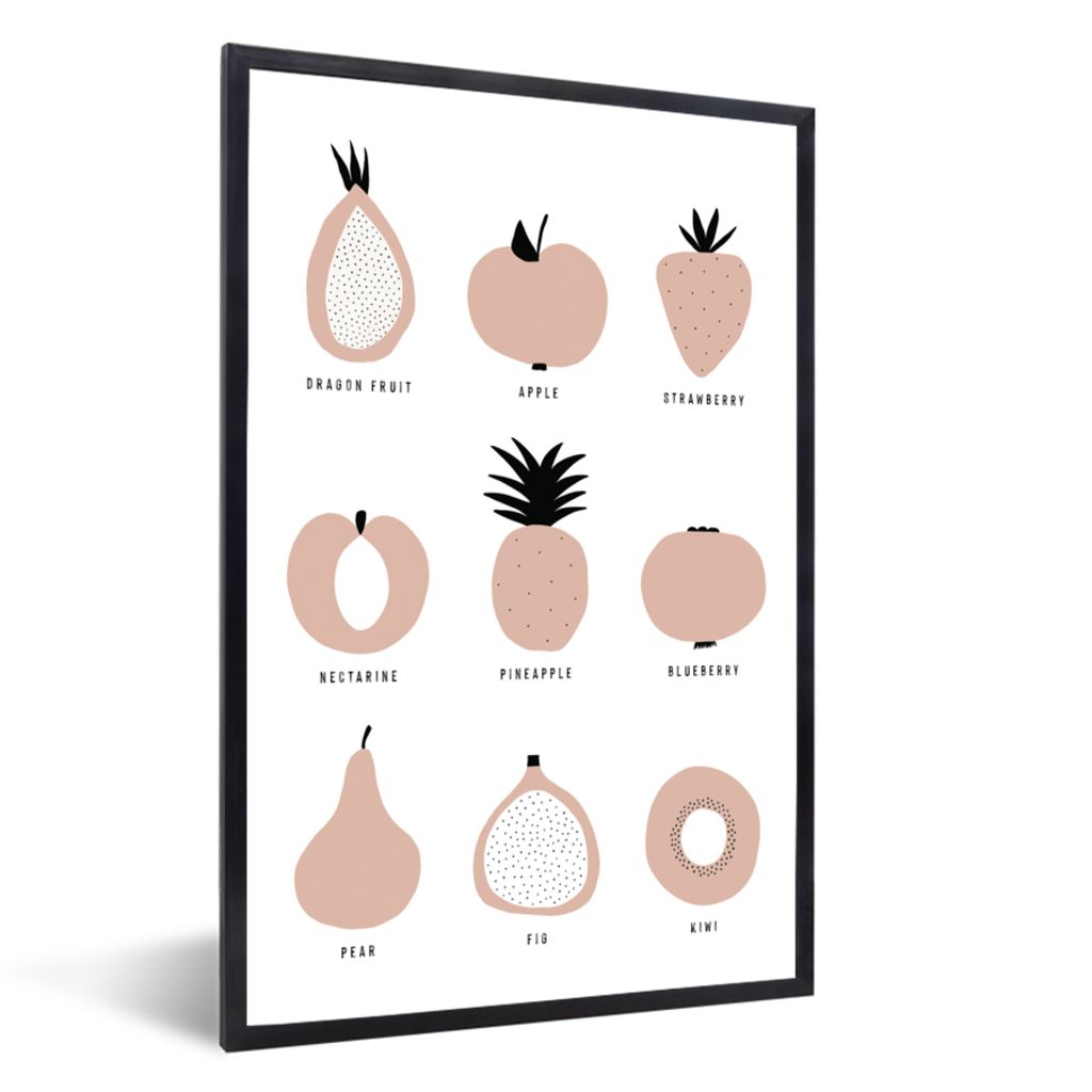 MuchoWow Gerahmtes Poster Obst - Pastell - Design 60x90 cm - Poster mit Schwarzem Bilderrahmen Wandposter Rahmen Foto Bilder - Kunst