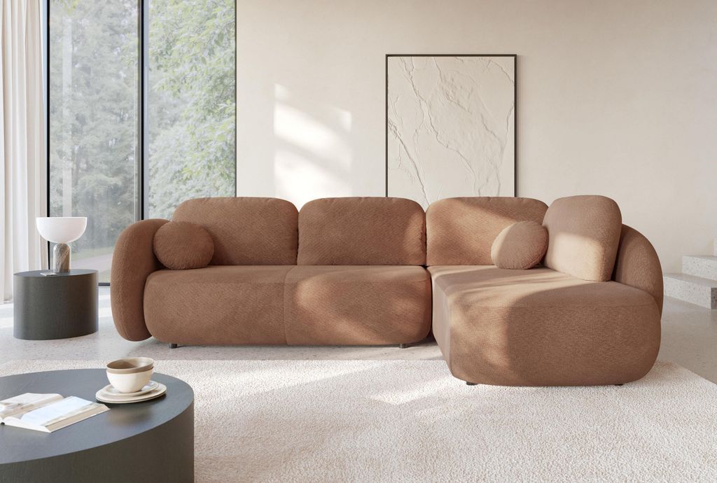 Masseno Ecksofa AMICO II R-S mit Schlaffunktion L-Form, Sofa mit Bettkasten, Wohnzimmersofa, Couch, Soffa, Bettsofa, Couchgarnitur- Braun, EGON 44